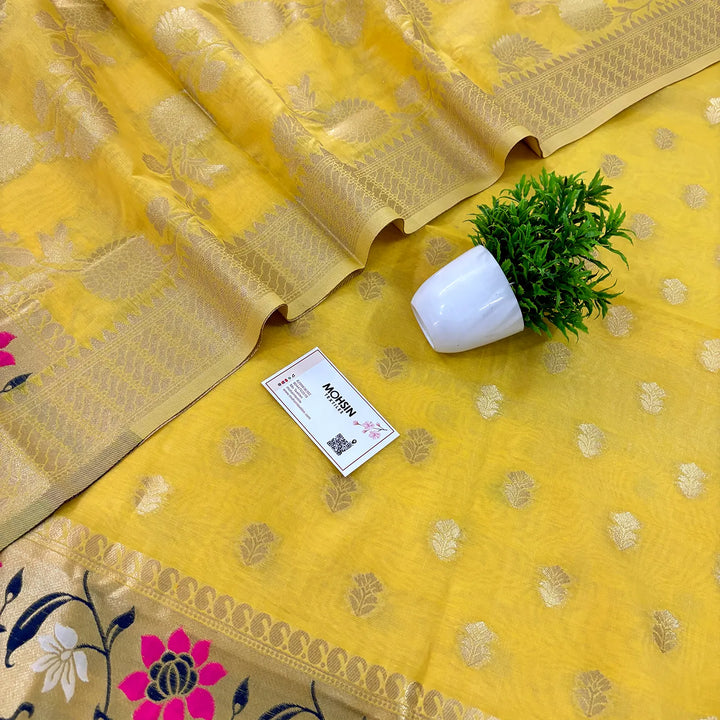 Yellow Gulbagh Cotton Silk Banarasi Suit