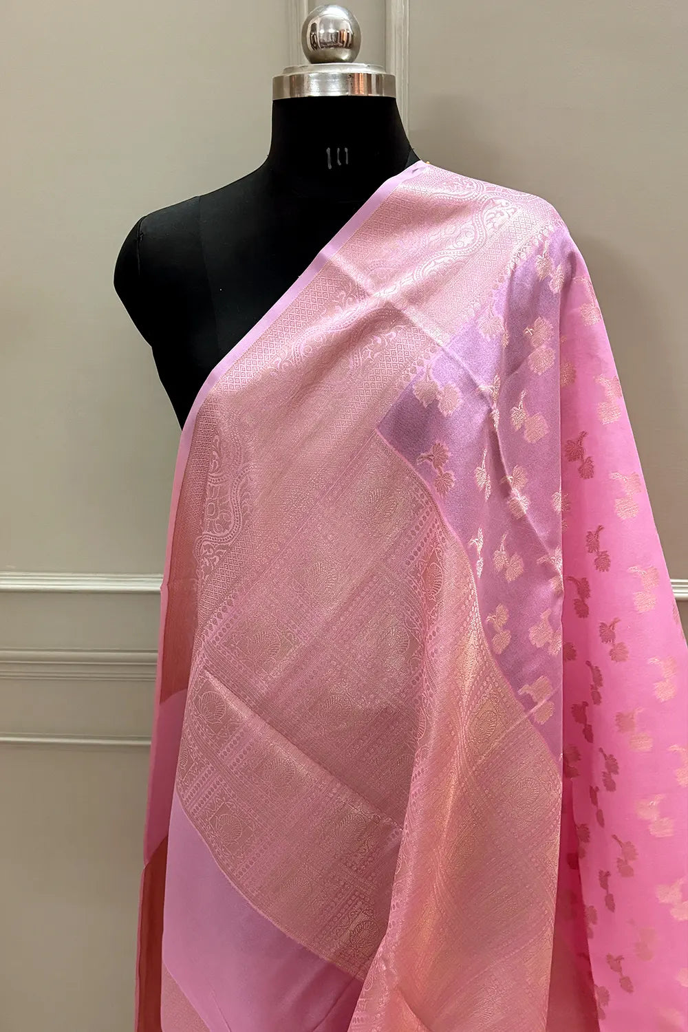 Baby Pink Daab Buti Chanderi Silk Banarasi Saree