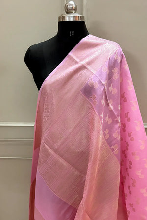 Baby Pink Daab Buti Chanderi Silk Banarasi Saree