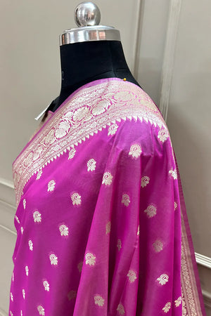Magenta Ghonga Buti Katan Silk Banarasi Saree