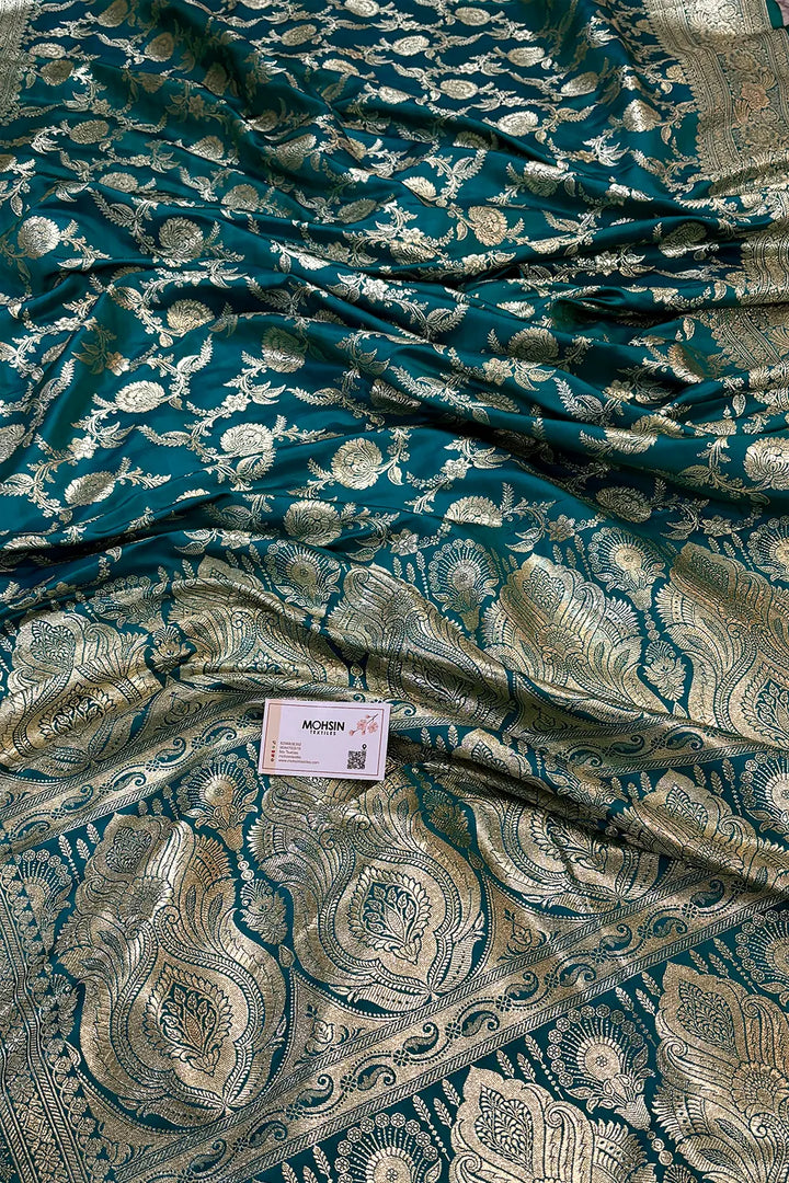 Teal Shahanshahi Jaal Katan Silk Banarasi Saree