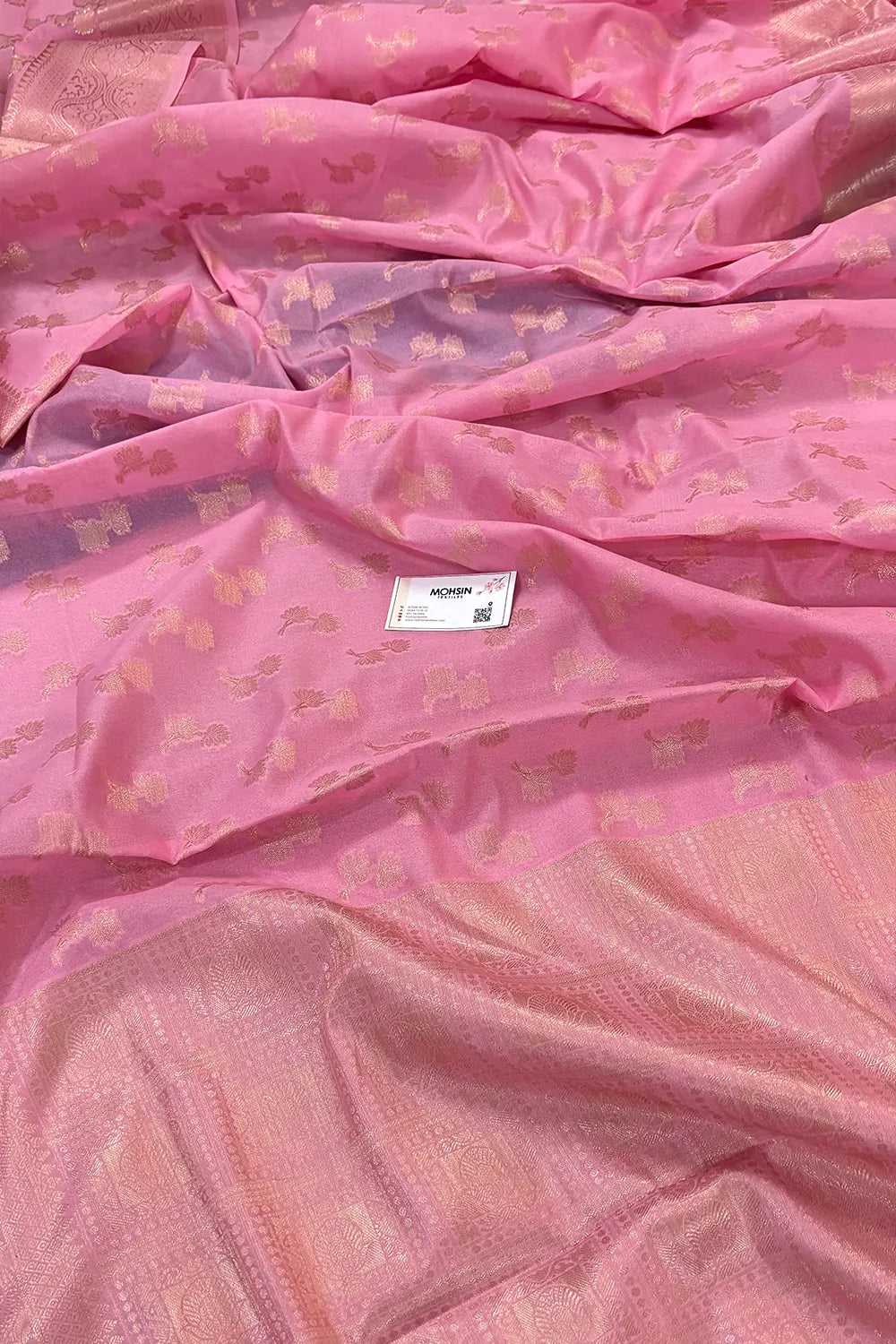 Baby Pink Daab Buti Chanderi Silk Banarasi Saree