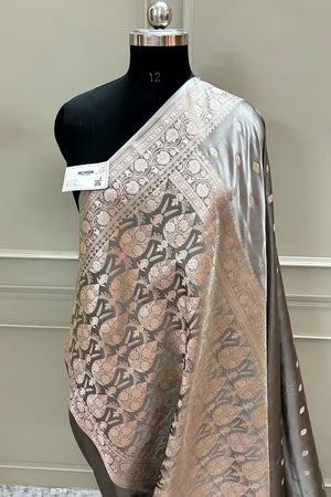 Charcoal Grey Flying Buti Katan Silk Banarasi Saree