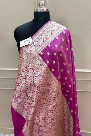Magenta Ghonga Buti Katan Silk Banarasi Saree