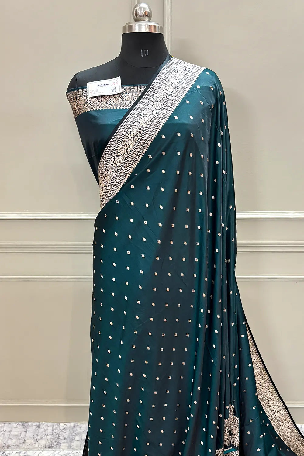 Teal Chitrani Buti Katan Silk Banarasi Saree