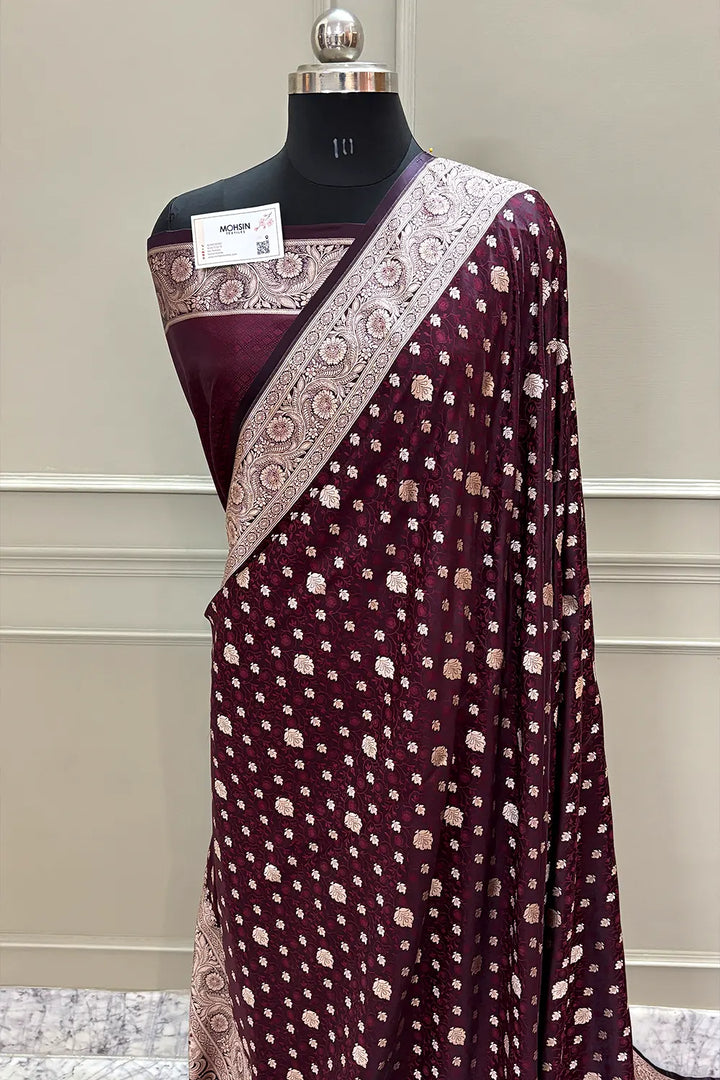 Wine Chunni Munni Katan Silk Banarasi Saree