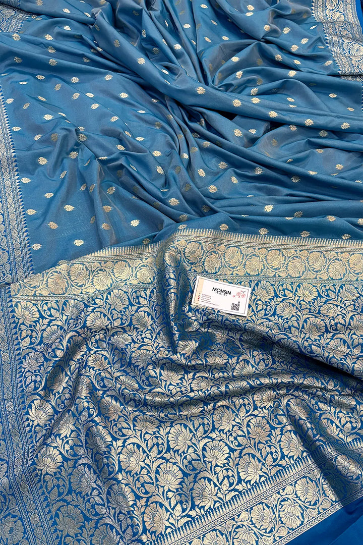 Firozi and Blue Rudraksha Buti Katan Silk Banarasi Saree