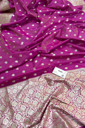 Magenta Ghonga Buti Katan Silk Banarasi Saree