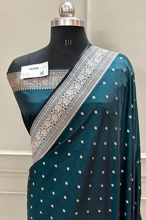 Teal Chitrani Buti Katan Silk Banarasi Saree