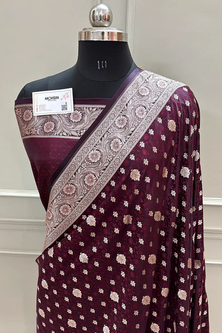 Wine Chunni Munni Katan Silk Banarasi Saree