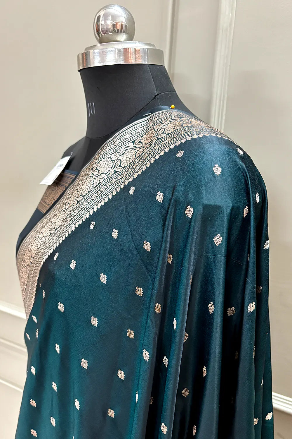 Teal Chitrani Buti Katan Silk Banarasi Saree