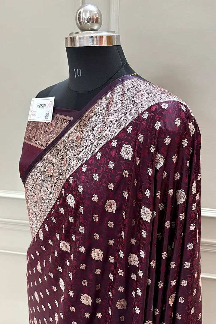 Wine Chunni Munni Katan Silk Banarasi Saree