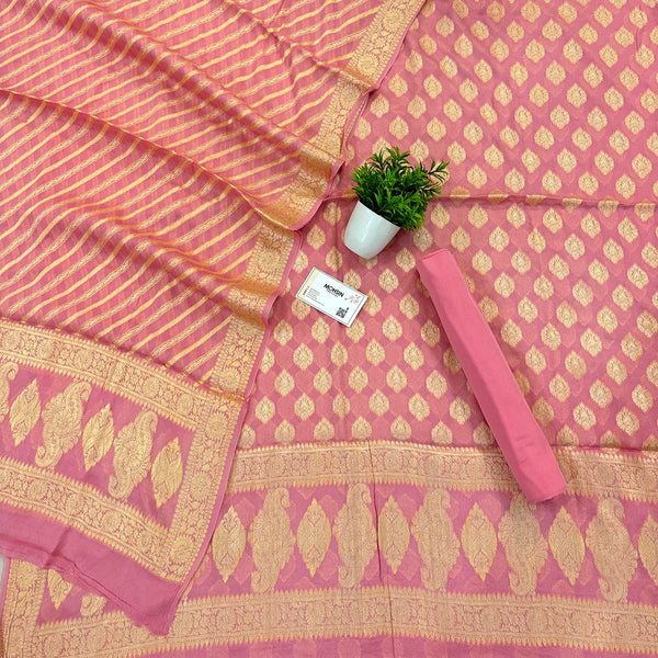 Baby Pink Jaguar Buti Georgette Silk Banarasi Suit