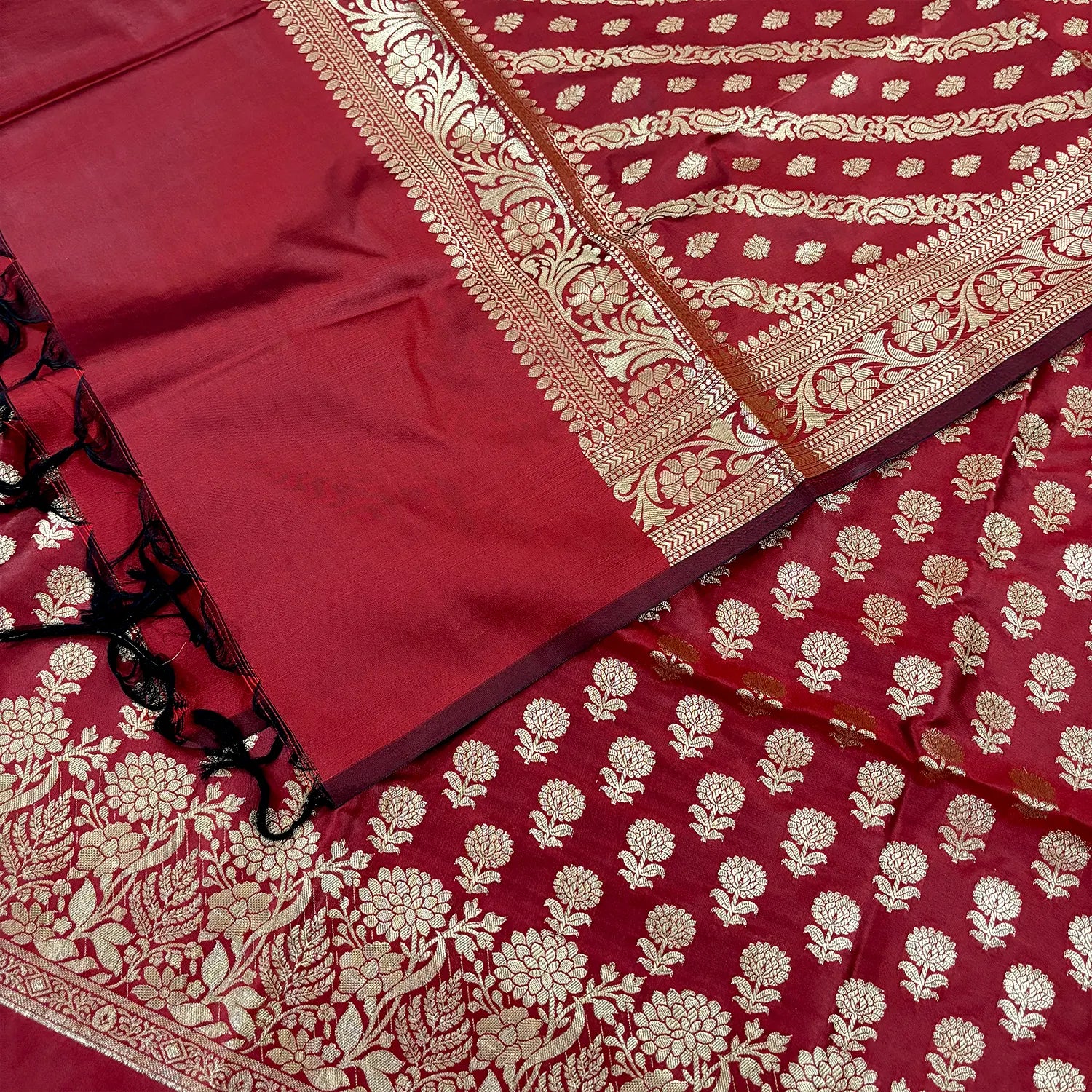 Maroon Sunflower Satin Silk Banarasi Suit