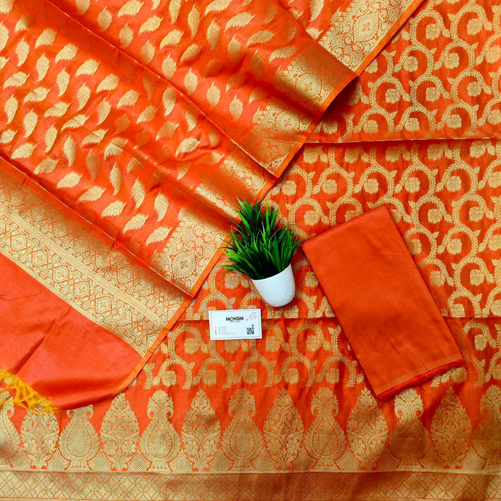 Orange Kalgha Jaal Banarasi Silk Suit