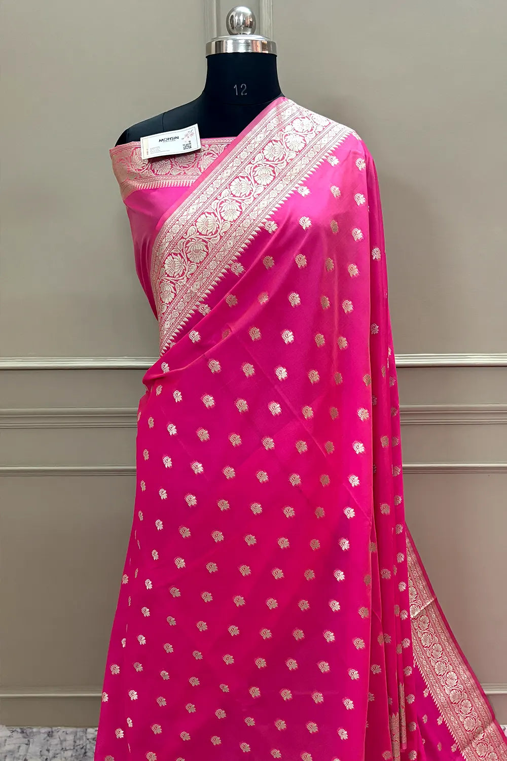 Pink Ghonga Buti Katan Silk Banarasi Saree