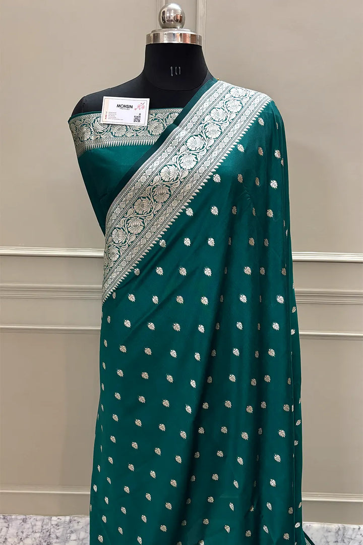 Teal Rudraksha Buti Katan Silk Banarasi Saree