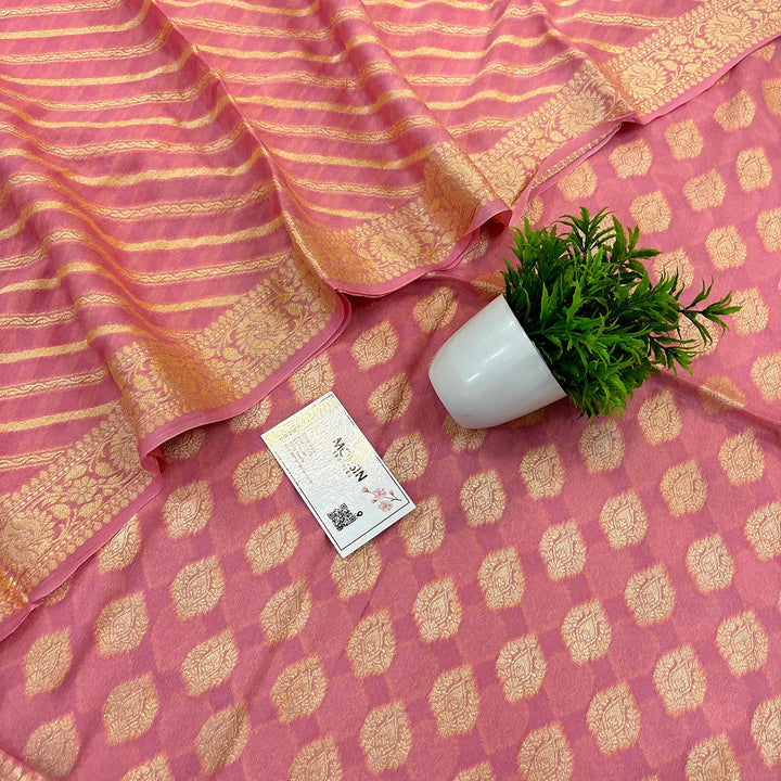 Baby Pink Jaguar Buti Georgette Silk Banarasi Suit