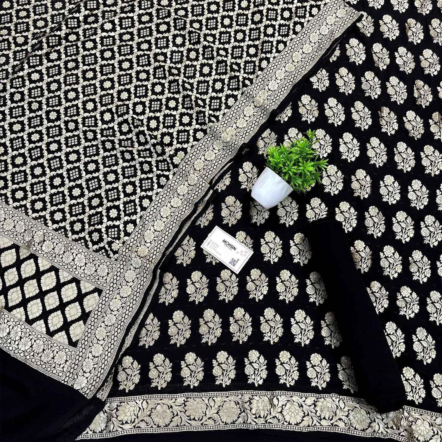 Black Guldasta Pure Georgette Silk Banarasi Suit