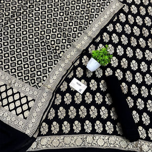 Black Guldasta Pure Georgette Silk Banarasi Suit