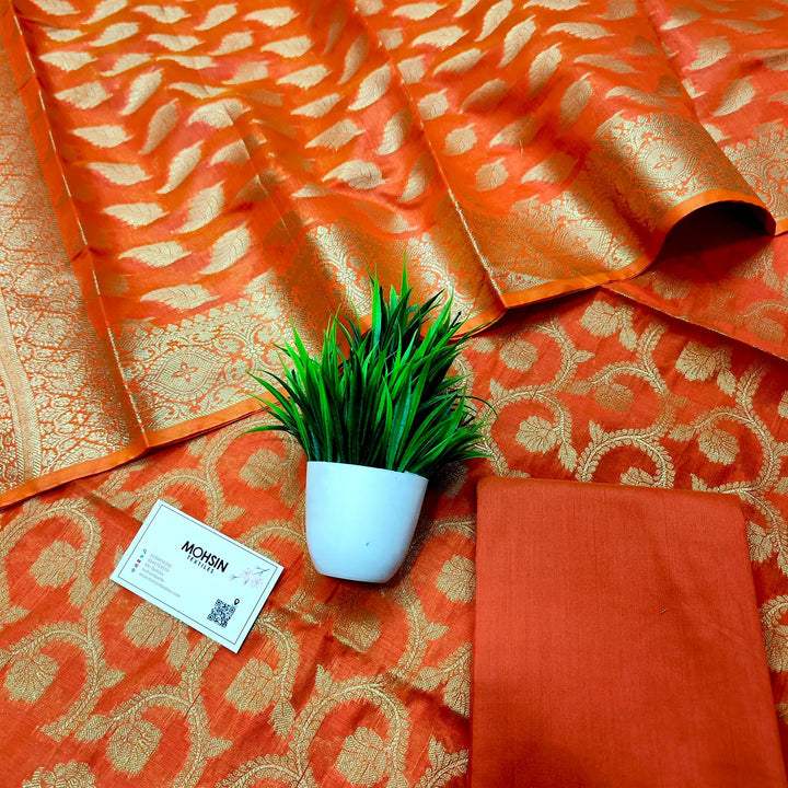 Orange Kalgha Jaal Banarasi Silk Suit