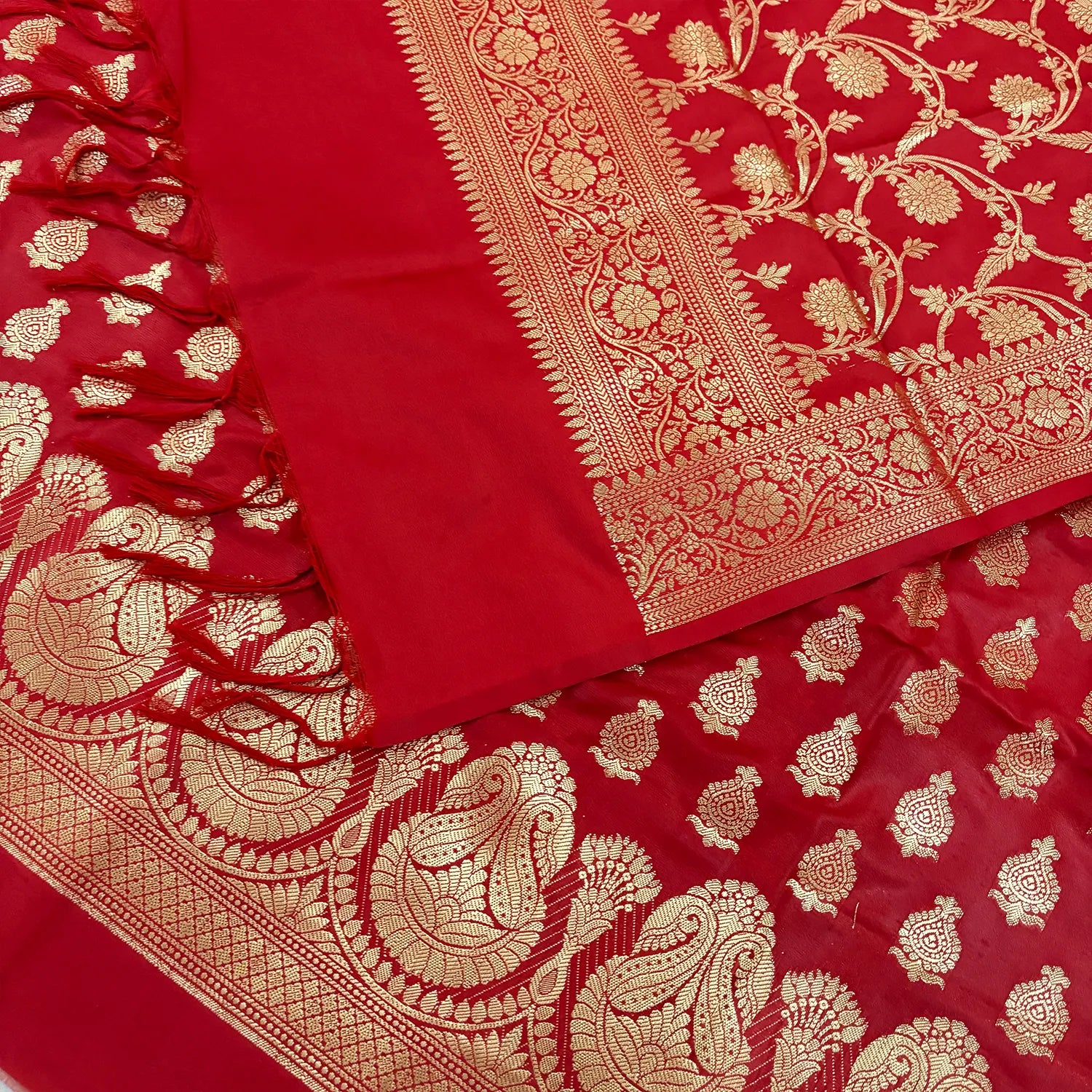 Red Gumbad Crown Satin Silk Banarasi Suit