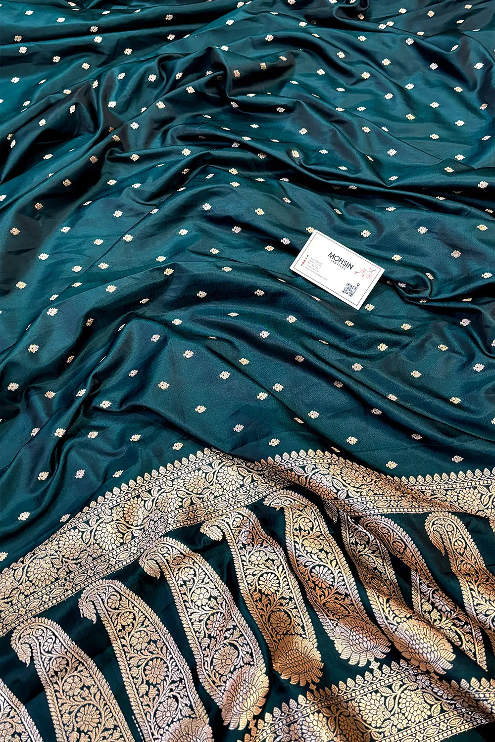 Teal Chitrani Buti Katan Silk Banarasi Saree