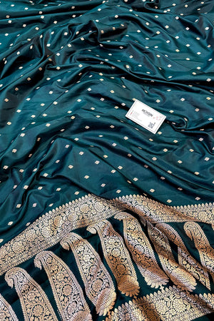 Teal Chitrani Buti Katan Silk Banarasi Saree
