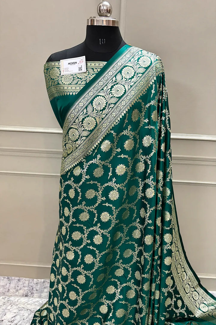 Teal Murmuri Jaal Katan Silk Banarasi Saree