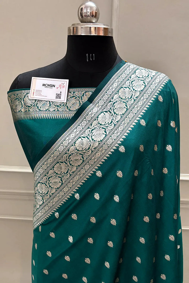 Teal Rudraksha Buti Katan Silk Banarasi Saree