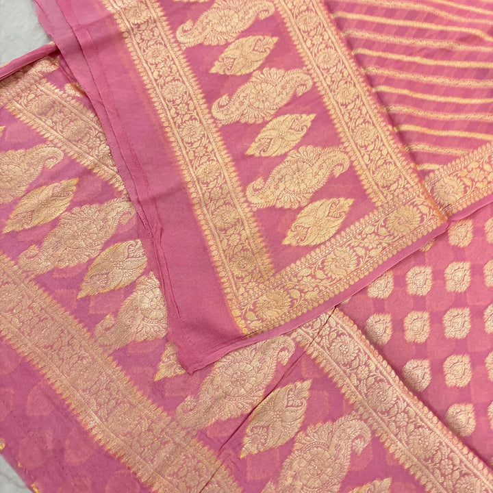 Baby Pink Jaguar Buti Georgette Silk Banarasi Suit