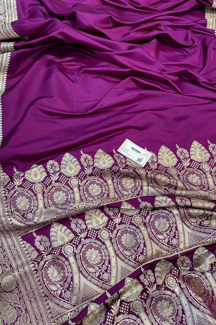 Magenta Royal Plain Katan Silk Banarasi Saree