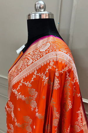 Mustard Papakipari Katan Silk Banarasi Saree