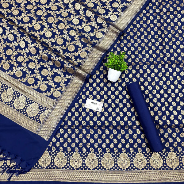 Navy Blue Guldaan Fool Katan Silk Banarasi Suit