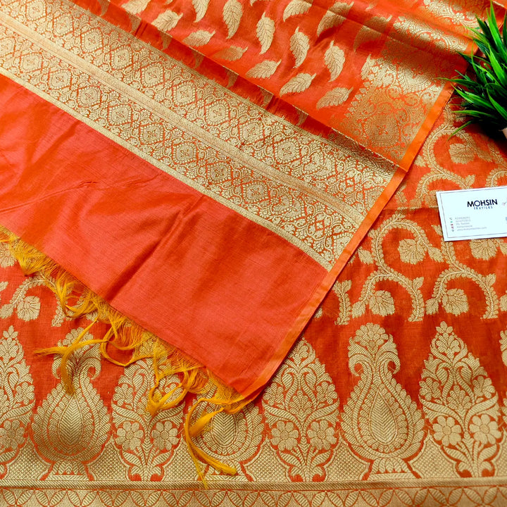 Orange Kalgha Jaal Banarasi Silk Suit