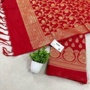 Red Gumbad Crown Satin Silk Banarasi Suit