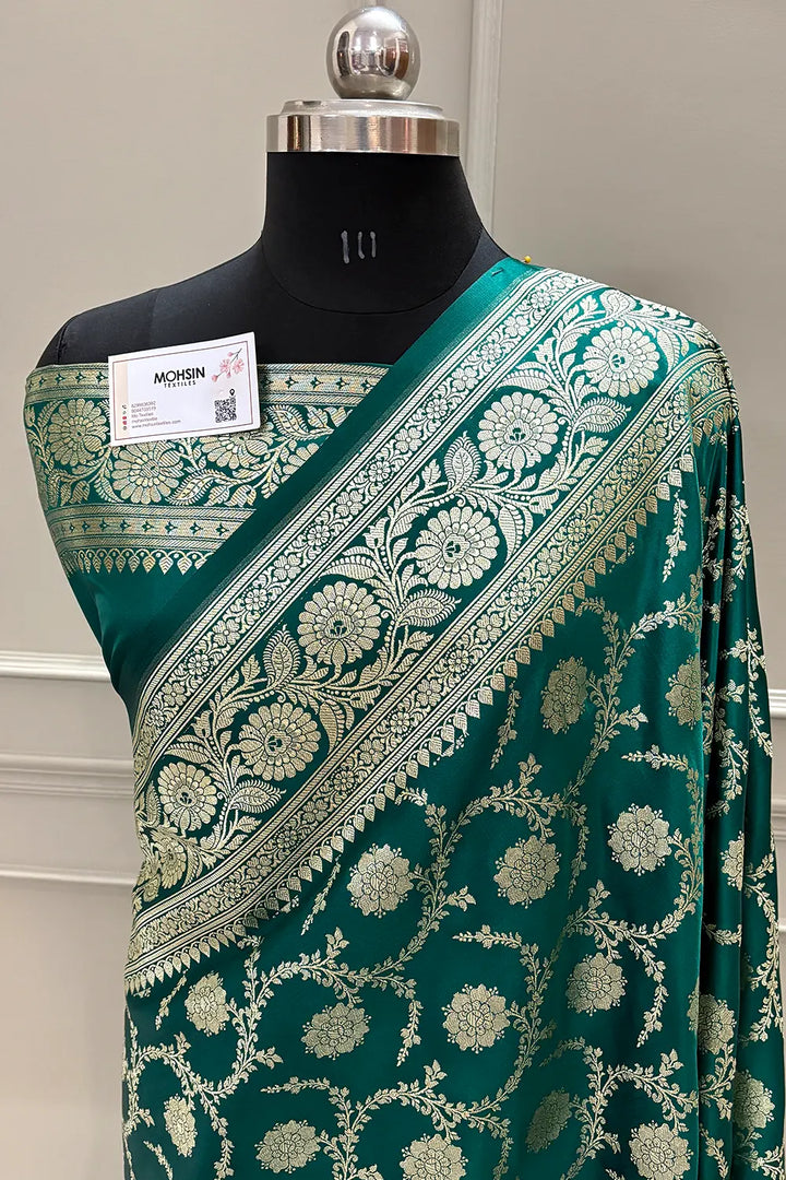 Teal Murmuri Jaal Katan Silk Banarasi Saree