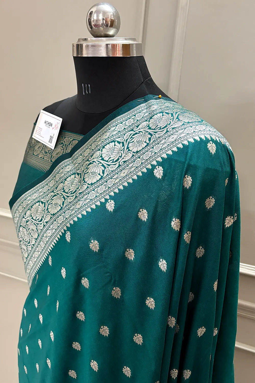 Teal Rudraksha Buti Katan Silk Banarasi Saree