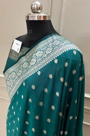 Teal Rudraksha Buti Katan Silk Banarasi Saree