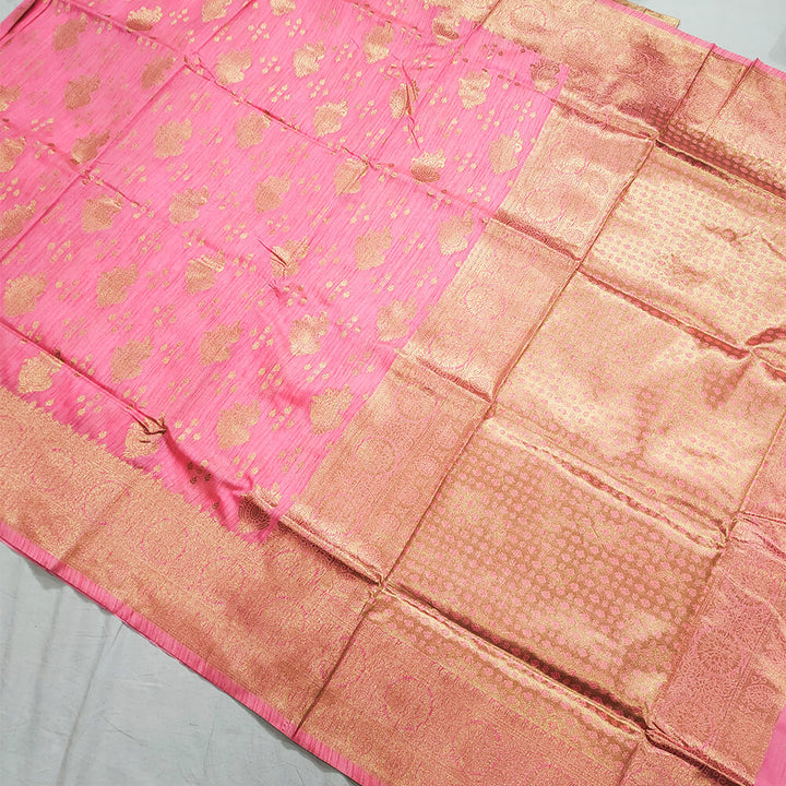 Baby Pink Golden Zari Dupion Silk Banarasi Saree