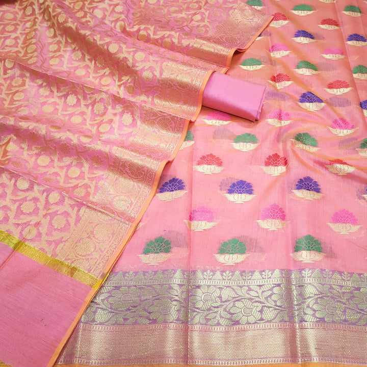 Baby Pink Ice Cream Meenakari Banarasi Silk Suit