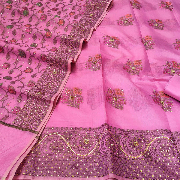 Baby Pink Meenakari Stone Work Banarasi Silk Suit