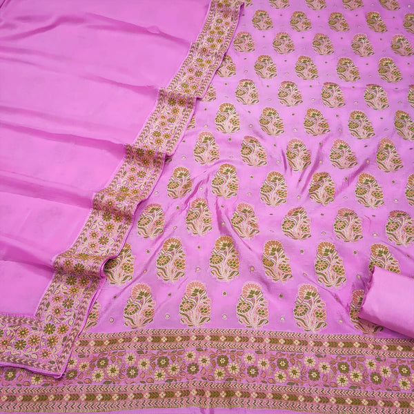 Baby Pink Mix Zari Semi Georgette Silk Banarasi Suit
