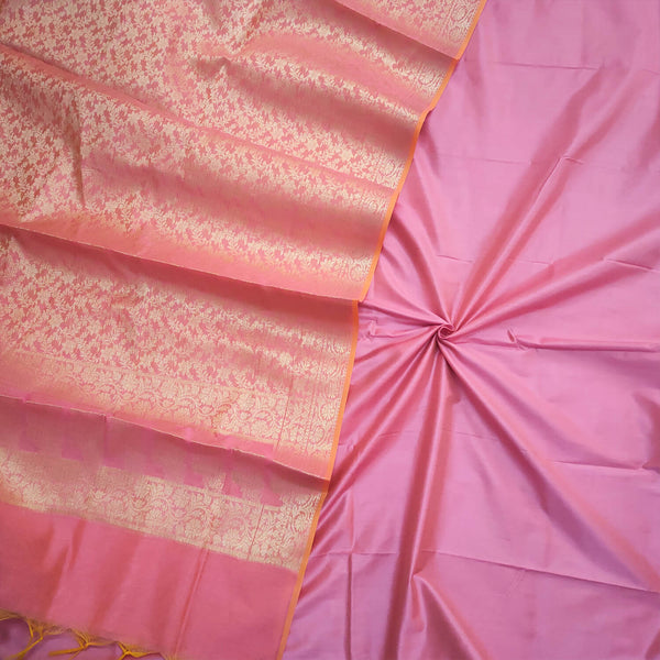 Baby Pink Plain Banarasi Silk Suit With Zari Dupatta
