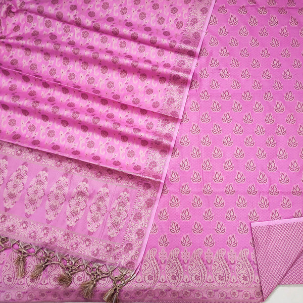 Baby Pink Punjabi Festive Cotton Silk Banarasi Suit