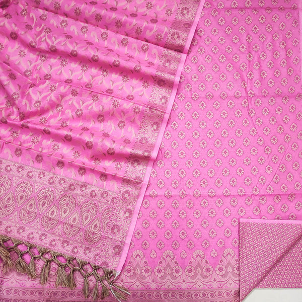 Baby Pink Punjabi Resham Work Cotton Silk Banarasi Suit