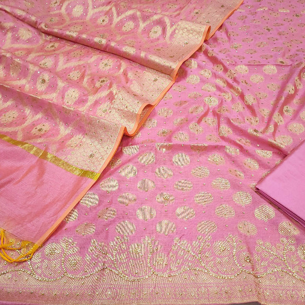 Baby Pink Stone Work Banarasi Silk Suit