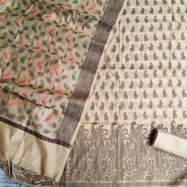 Beige Copper Resham Zari Cotton Silk Banarasi Suit