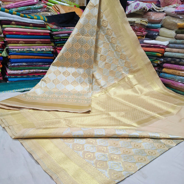 Beige Handloom Tissue Silk Banarasi Saree