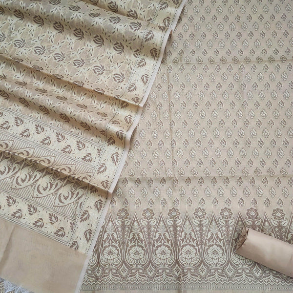Beige Punjabi Resham Zari Cotton Silk Banarasi Suit